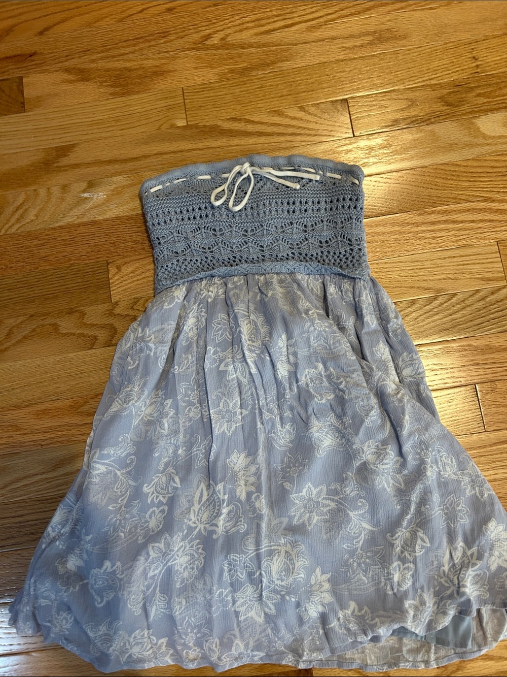 Hollister Light Blue Strapless Floral Sundress with Crochet Bodice